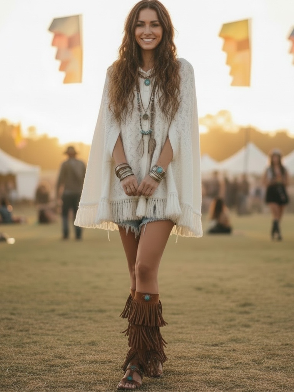 VINTAGE CUDDLE KNIT Crochet Fringe Poncho